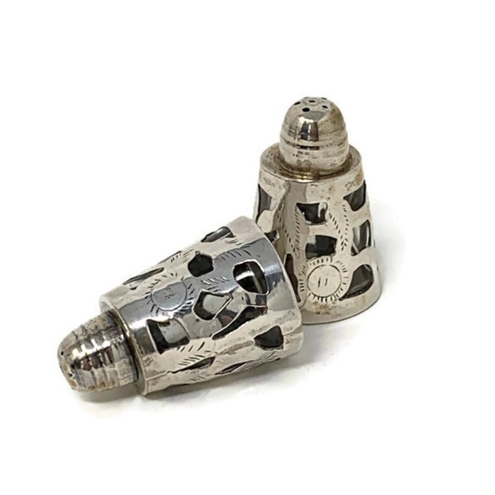 🧂Vintage🧂Sterling Overlay Salt & Pepper Shakers